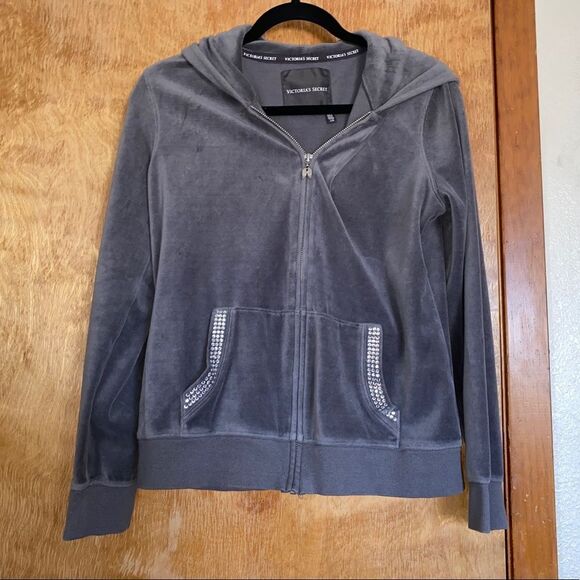 Victoria’s Secret y2k gray bedazzled velvet velour zip up - Picture 1 of 6